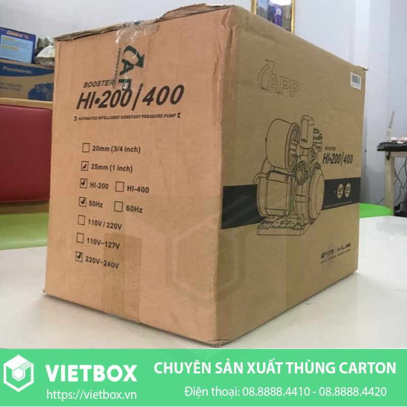 Mẫu thùng giấy đựng máy bơm