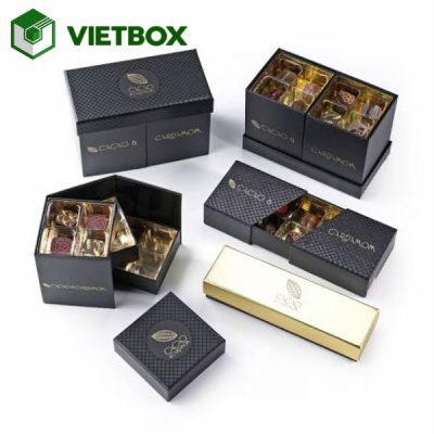 Giá in hộp chocolate phụ thuộc vào kích thước, chất liệu, số lượng, kiểu hộp, khay định hình và yêu cầu gia công