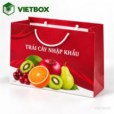 Giá in túi giấy đựng trái cây và đặc sản phụ thuộc vào kích thước, chất liệu, số lượng, kiểu quai và yêu cầu gia công