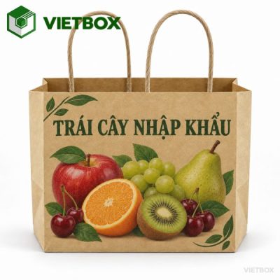 Quy trình in túi giấy đựng trái cây và đặc sản từ tiếp nhận yêu cầu, thiết kế, duyệt mẫu đến in, gia công, kiểm tra và đóng gói