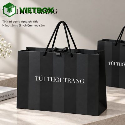 Quy trình in túi giấy thời trang từ tiếp nhận thông tin, thiết kế, duyệt mẫu đến in, gia công, kiểm tra và đóng gói