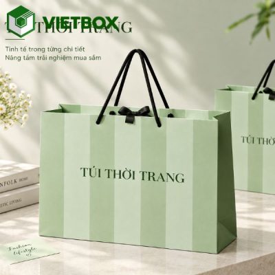 In túi giấy thời trang cho shop quần áo với đa dạng kích thước, chất liệu, kiểu quai, màu sắc và kỹ thuật gia công